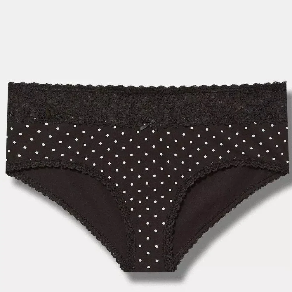 Torrid Panties 4X - Cheeky Black White Polka Dots Mid Rise Cotton Panty Plus New